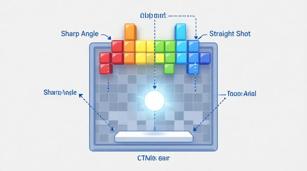 Diagram showing paddle positioning and ball angle control techniques in Block Breaker