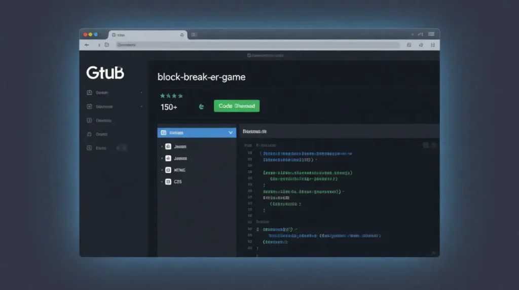 GitHub repository interface showing google block breaker source code with stars and documentation