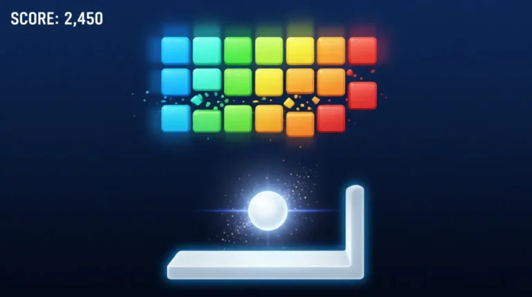 Google block breaker game interface showing colorful blocks, paddle, and ball gameplay elements