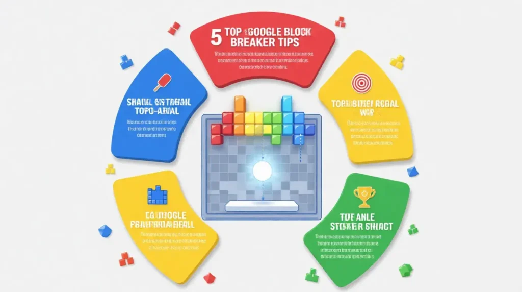 Quick tips infographic for mastering Google Block Breaker gameplay and controls
