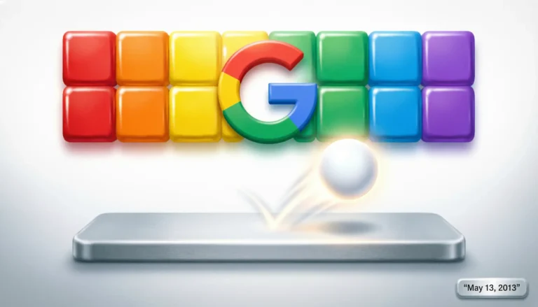 Google Block Breaker game released May 2013 showing colorful blocks and paddle gameplay