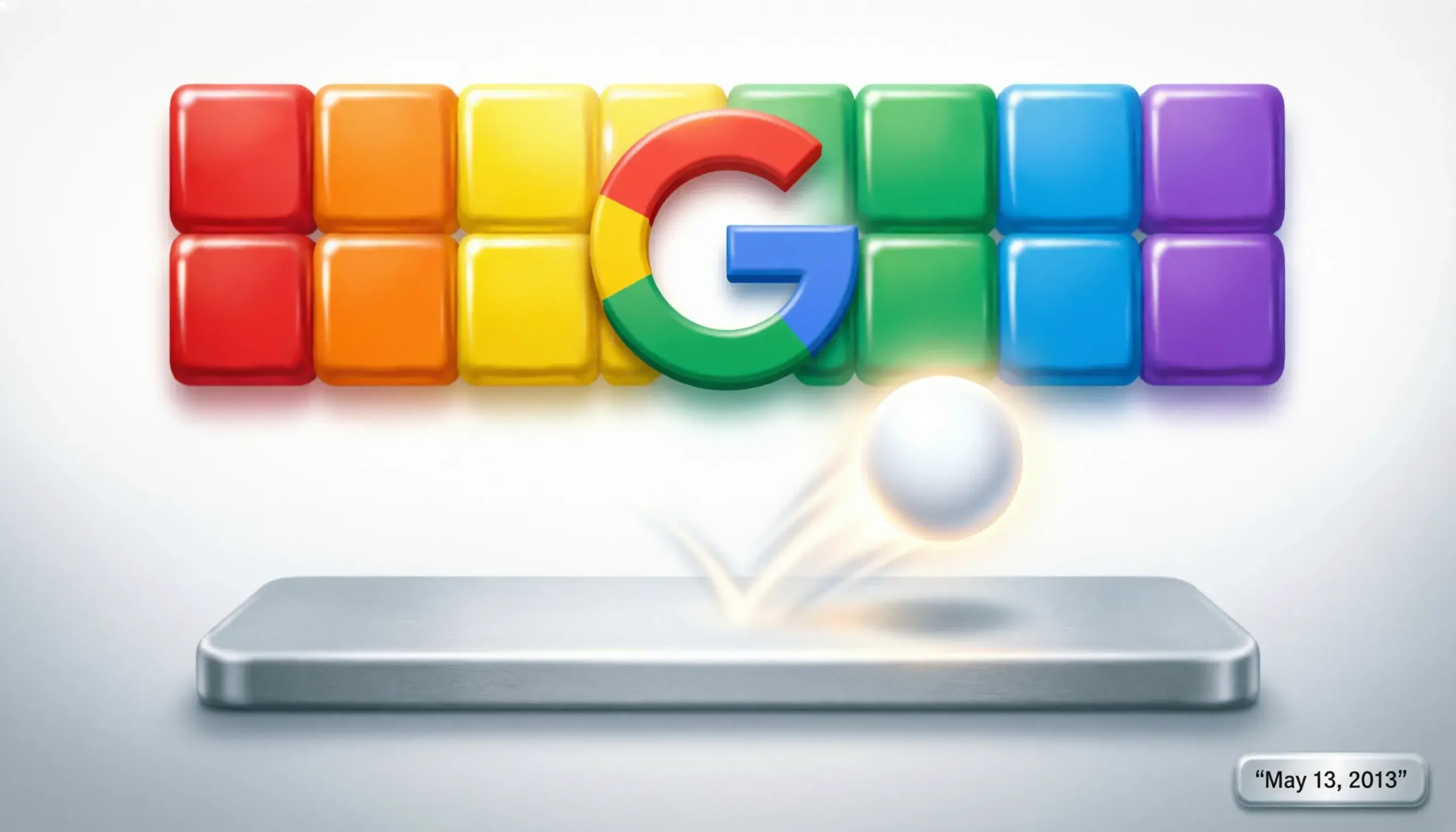 Google Block Breaker game released May 2013 showing colorful blocks and paddle gameplay