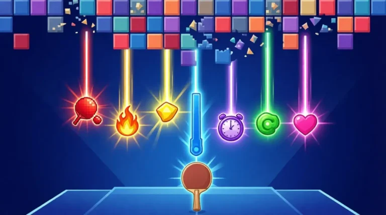 Google Block Breaker power ups falling from colorful blocks with paddle below