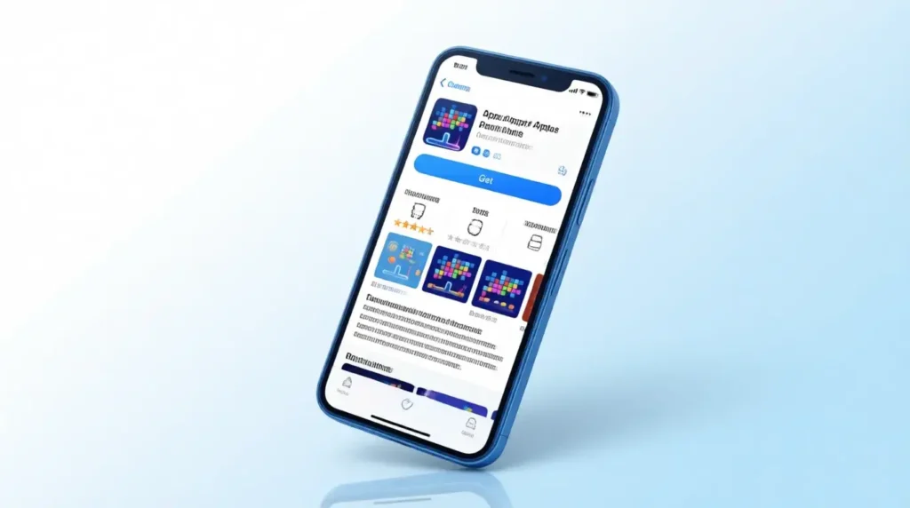  iPhone displaying App Store with block breaker game download options for iOS users