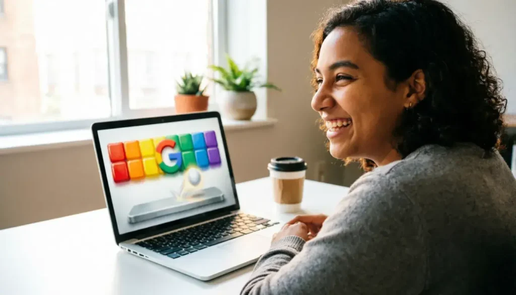 Person playing Google Block Breaker on laptop showing nostalgic retro gaming experience in 2013