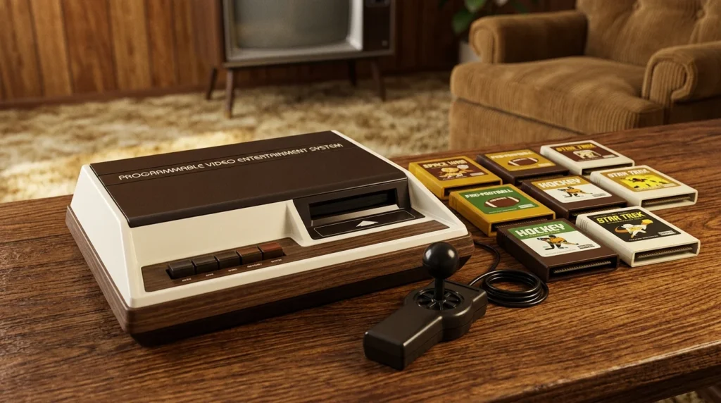 Fairchild Channel F video game console 1976 with interchangeable cartridges invented by Jerry Lawson first home gaming console