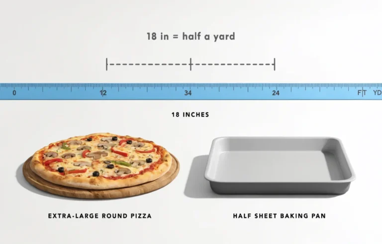 How long is 18 inches shown with yardstick pizza and baking sheet